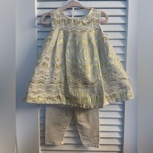 Tahari Baby Gold Metallic Tunic & Legging Set Size 24 Month.Pearl Button Back